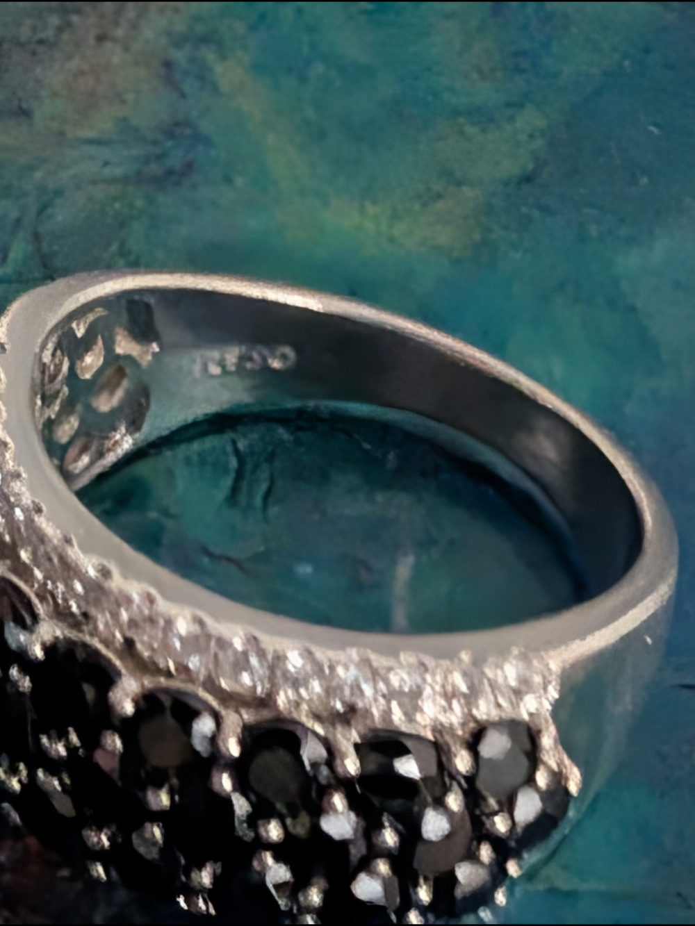 Elegant Black Spinel Pavé Band Ring With Clear CZ's Sterling Silver Ring Size 9 - Picture 9 of 11